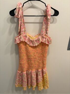 LoveShackFancy Pink & Yellow Floral Mini Dress Size S